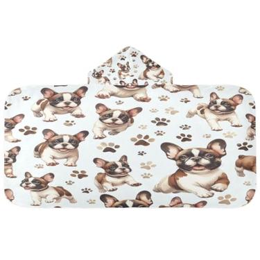 Imagem de Burbuja Dog Paws Toalha de banho com capuz para crianças, toalha de praia de pelúcia macia absorvente para meninas e meninos 3-10 anos, 61 x 127 cm