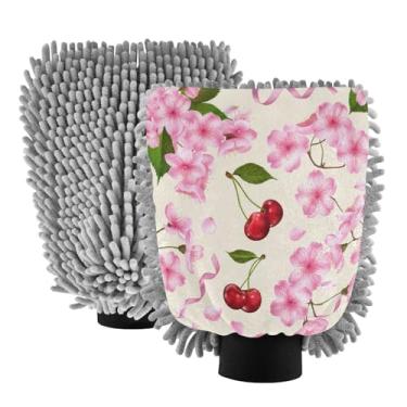 Imagem de STAYTOP Luvas de lavagem de carro cereja 2 peças, luvas de microfibra de chenille, sem arranhões, panos de esponja de lavagem ultra absorventes para carros, limpeza doméstica - G