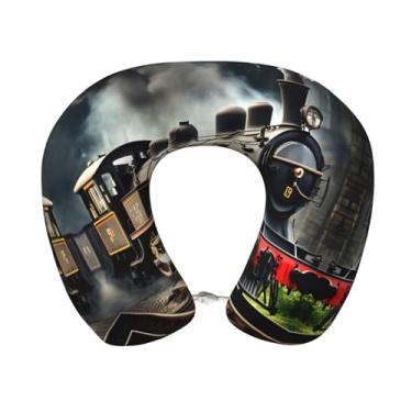 Imagem de Travesseiro de pescoço leve com estampa de locomotiva a vapor em forma de U de espuma viscoelástica para aviões