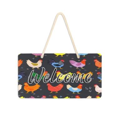 Imagem de Burbuja Placa de boas-vindas de galinhas para porta da frente, placa de boas-vindas de PVC para decoração de férias de casa de fazenda, 15 x 28 cm