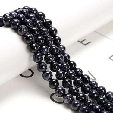 Imagem de Land Long 95 peças (2 fios/conjunto) contas de pedra dourada azul de 8 mm com energia energética, contas de pedra de areia redondas lisas para joias, pulseiras, brincos, faça você mesmo