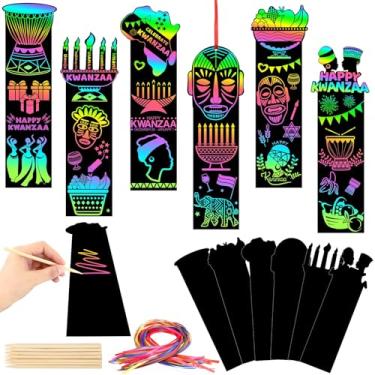 Imagem de AUGSUN 96 peças Kwanzaa Crafts, Magic Rainbow Scratch Paper Art Bookmarks Kwanzaa Gifts Activities DIY Craft Kit de lembrancinhas de festa