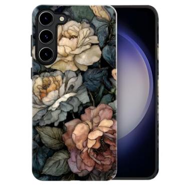 Imagem de heindiy Compatível com Samsung Galaxy S23 Plus, capa brilhante, proteção total, à prova de choque, anti-arranhões, capa de TPU, capas para homem mulher vitral escuro vintage floral