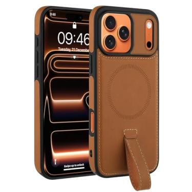 Imagem de aidvaia Capa de couro magnética para iPhone 17 Pro Max, compatível com Magsafe, capa de telefone com alça de dedo para homens (marrom, iPhone 17 Pro Max-17.5 cm).