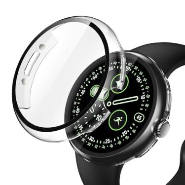Imagem de JULK [Pacote com 2] Capa rígida compatível com carregamento para Google Pixel Watch 4 de 45 mm, protetor de tela de vidro temperado integrado, capa protetora leve de policarbonato fácil de instalar