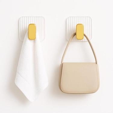 Imagem de Kit 2 Ganchos Autoadesivo de Parede Acrílico Dourado Banheiro Cozinha 