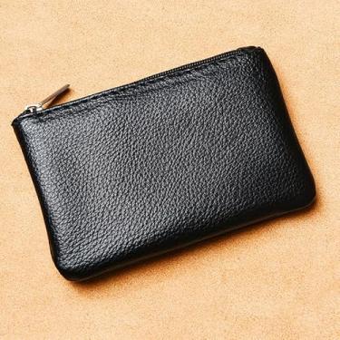 Imagem de Bolsa pequena para moedas, bolsa de moedas portátil de couro PU com zíper para cartão de crédito dobrado, notas de identificação, fone de ouvido e batom, Preto, Small, Moderno