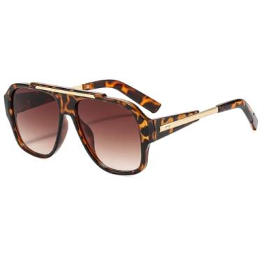 Imagem de Óculos de Sol Femininos Retro Degradê de Luxo com Rebites, Armação Grossa e Proteção UV400 (Estampa de Leopardo)