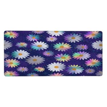 Imagem de Tapete de rato grande e bonito com margaridas coloridas à prova d'água para computador com base de borracha antiderrapante para escritório, computador, teclado, laptop e mesa de casa, tapete de rato