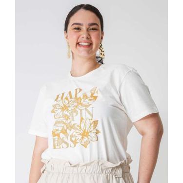 Imagem de Camiseta Plus Size Feminina Estampa Flor Marisa Off Wh-70051, Off whit