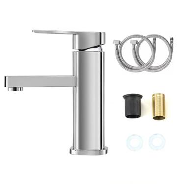 Imagem de Heemli Torneira Banheiro Quadrado de Furo Duplo Moderna Lavatório Lift estilo docol 1/4 de Volta Bica Baixa Cromada Espelhada Lavabo Aço Inox Alto Padrão Fria Preto Fosco Cromada (Prata）