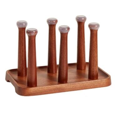 Imagem de LNQKJXIIA Boutiques US Árvore de caneca de café de nogueira com 6 ganchos, suporte de copo de madeira para bancada, organizador compacto de café, escorredor de pratos