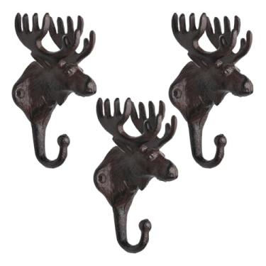 Imagem de BRASSTAR Ganchos de parede/cabides vintage de ferro fundido com chifres de cabeça de veado - Sala de estar banheiro quarto cozinha decoração de parede ganchos rústicos PTZY226-03