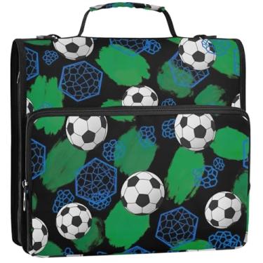 Imagem de Bolas de futebol pretas e brancas, fichários de 3 cm, fichário com zíper resistente, com alça de ombro para escola, vários bolsos, pasta grande, 34,5 x 31,5 x 9 cm