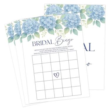 Imagem de Something Blue Before I Do Bridal Shower Games, Dusty Blue Hydrangea Bridal Shower Bingo Game com quadrados em branco para 30 convidados com cartas de jogo, decoração de chá de panela, suprimentos de