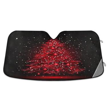 Imagem de Árvore de Natal vermelha sombra de sol para-brisa carro proteção UV janela frontal carro sombra solar manter o veículo fresco pequeno