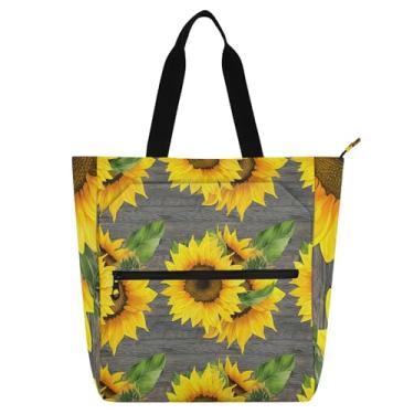 Imagem de GAIGEO Sacola para livros cinza girassóis vibrantes para mulheres, crianças, com zíper, reutilizável, escola, trabalho, viagem, bolsa de lona