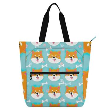 Imagem de GAIGEO Linda bolsa de mão Shiba Inu para trabalho azul para mulheres, bolsa de lona universitária, bolsa carteiro com compartimentos