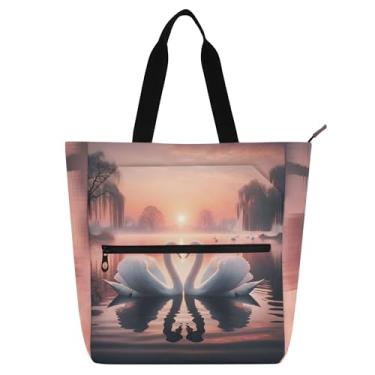 Imagem de GAIGEO Valentine Swan Bolsa de trabalho para casal feminina bolsa de lona com zíper bolsa de praia bolsa carteiro com compartimentos