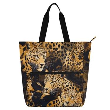 Imagem de Sacola de trabalho marrom selvagem, leopardo, para mulheres, lona, escola, bolsa para livros, mulheres, crianças, presente para amantes de livros