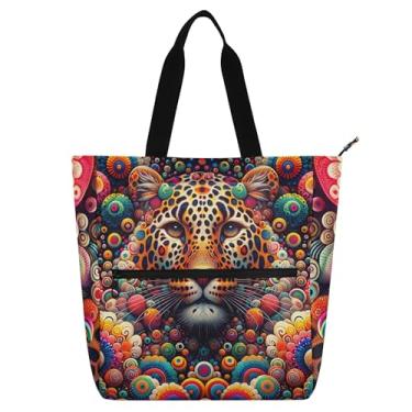 Imagem de GAIGEO Bolsa de trabalho com estampa de leopardo tie dye para mulheres, bolsa de lona, faculdade, escola, bolsas para professores, amantes de livros