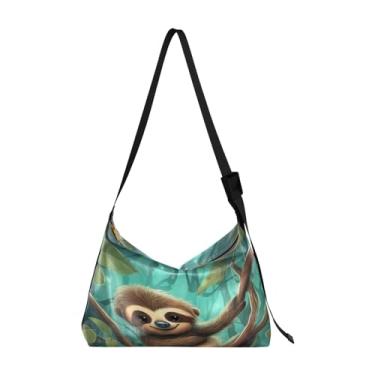 Imagem de GAIGEO Retrato em aquarela de flamingo rosa bolsa transversal alça larga de couro, bolsa de ombro transversal, Little Sloth Hanging Branch, One Size