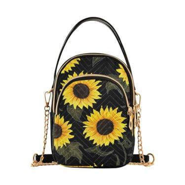 Imagem de GAIGEO Bolsa tiracolo feminina Field of Sunflowers with Clouds, Girassóis pretos em preto-1, One Size