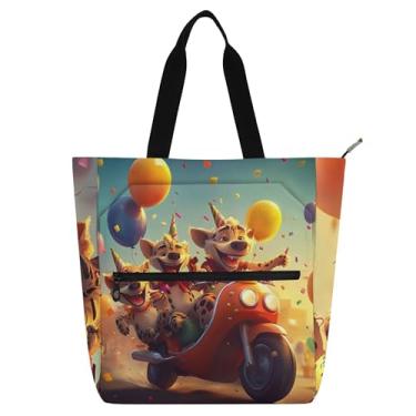 Imagem de GAIGEO Bolsa feminina de aniversário com hiena para trabalho, escola, lona, com zíper, bolsa feminina infantil com compartimentos