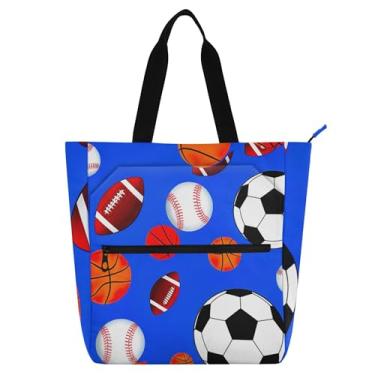 Imagem de GAIGEO Bolas esportivas de futebol azul para livros infantis com zíper para viagem escolar reutilizável e trabalho para mulheres
