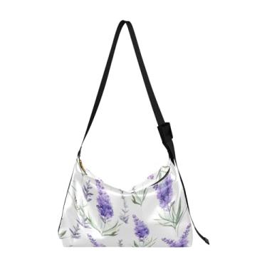 Imagem de Bolsa tiracolo de couro vegano estilo sudoeste marrom e preto, bolsa Lady Hobo, bolsa de ombro de couro com zíper, Flores de lavanda aquarela-1, One Size