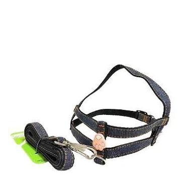Imagem de Conjunto Peitoral Jeans Regulável com Guia para Cachorro - Estilo e Co