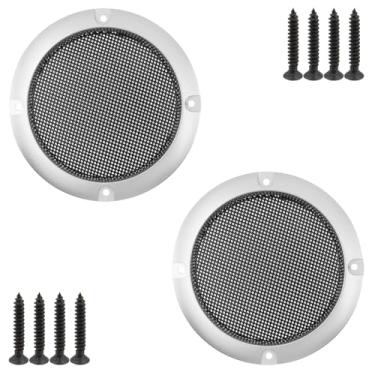 Imagem de Crapyt Capa de malha para alto-falante de 7,6 cm, capa de grade de alto-falante redonda de carro para áudio doméstico/carro, moldura de plástico ABS e protetor de subwoofer de malha de metal com