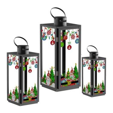 Imagem de MATICO Conjunto de 3 lanternas decorativas de aço inoxidável, suporte de vela de lanterna de furacão para cerimônia de festival, decoração de casa, uso interno e externo, Natal