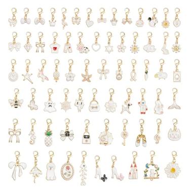 Imagem de Julie Wang 30 peças de pingentes esmaltados brancos de liga com fechos de lagosta, pingentes sortidos de corações de flores de frutas para embrulho de presente, puxadores de zíper, chaveiros