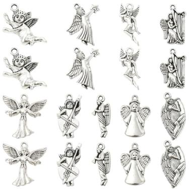 Imagem de Ornazy 45 peças de pingentes de asas de anjo de estilos mistos de prata tibetano vintage com pingente em forma de asas para fabricação de joias e artesanato