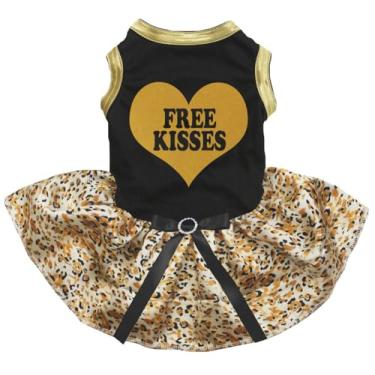 Imagem de Petitebella Vestido de cachorro com coração "Free Kisses" (preto/leopardo dourado, GG)