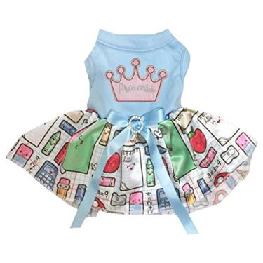 Imagem de Petitebella Roupa de cachorro vestido coroa princesa azul top papelaria tutu (grande)