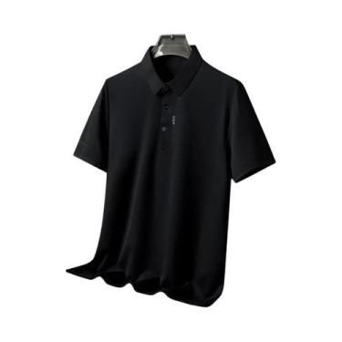 Imagem de Camisa Polo Masculina De Verão Em Seda Gelada, Manga Curta, Estampada,