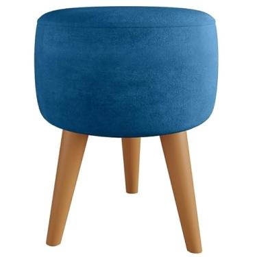 Imagem de Puff Redondo para Apoio dos Pés – Banqueta Decorativa 35x35cm com Pé Palito(SUEDE AZUL-MARINHO)