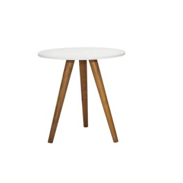 Imagem de Mesinha de Apoio Pequena e Moderna 35x45cm - Mesa Lateral para Sofá ou Canto com Tampo MDF e Pés de Madeira Rústica(BRANCO)