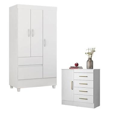 Imagem de Cômoda MontevidÃ:copyright:u e Guarda Roupa Solteiro Wind Branco Flex - Demóbile