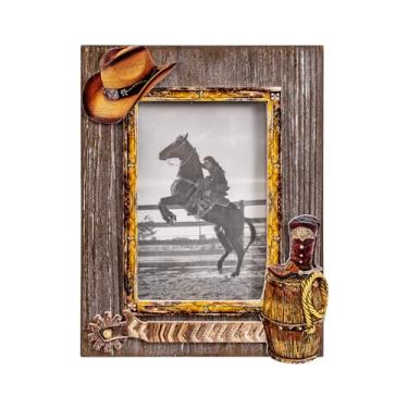 Imagem de CFDYMTJ Moldura de chapéu de cowboy para foto de 10 x 15 cm com vidro verdadeiro, moldura rústica para pendurar na parede e mesa, presente para decoração de casa e artesanato