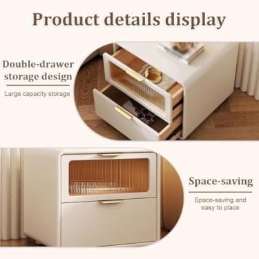 Imagem de Modern Wooden Nightstand, Leather Finish, Glass Panel, Double Drawer Storage, Rounded Corners, Smooth Track, Save Space, Suitable for Bedroom(Orange,45 * 40 * 50cm/18 * 16 * 20in)