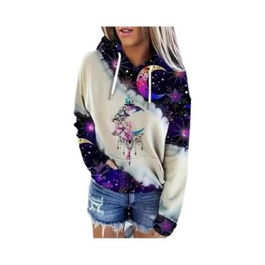 Imagem de Moletom Feminino Com Estampa De Lua E Capuz Ajustável, Manga Longa, Ca