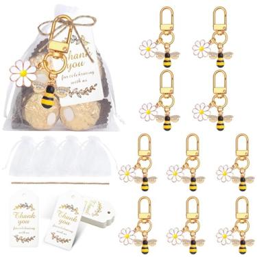 Imagem de Chaveiro de flor de abelha conjunto de lembrancinhas de festa com etiquetas kraft bolsa de organza para convidados lembrança chá de bebê casamento