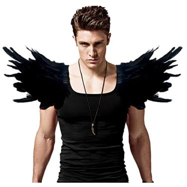 Imagem de L'VOW Men Gothic Natural Real Feather Epaulet Shrug Shoulder Strap for Halloween Pack of 2(S3-Black)