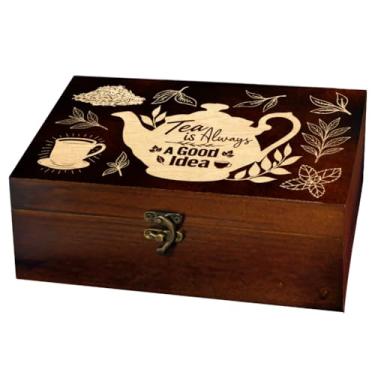 Imagem de arricraft 1 caixa de armazenamento memorial de madeira, bule de chá, folhas de chá de diferentes formas, padrão retangular de pinheiro, caixa de fotos para armazenamento de joias de aniversário (24 x