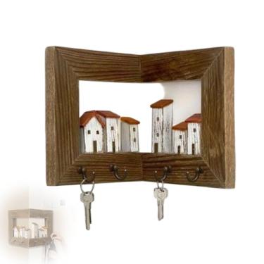 Imagem de Vintage Corner Wall-Mounted Keychain, Sturdy Rustic 3D Wooden Key Hanger with 4 Hooks, Functional Home Storage Organizer,Corner Entryway Doorway Living Room Home Decor (Style B)