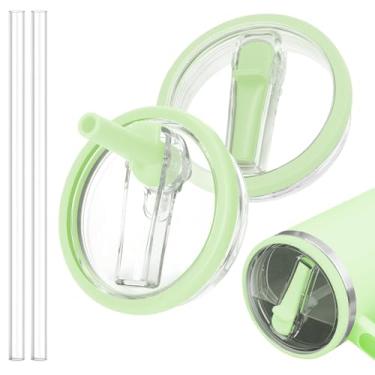 Imagem de TIZHJOZI Tampa de canudo dobrável de substituição para copo Stanley Quencher 1,134 g - 2 peças de tampas de copo à prova de vazamento com canudo, tampa de copo à prova de derramamento compatível com