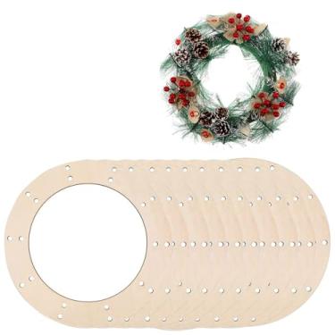 Imagem de Pacote com 10 anéis de guirlanda de madeira inacabados para artesanato em forma de guirlanda de madeira para artesanato floral para casamento, Natal, decoração de pendurar na porta de parede (tamanho